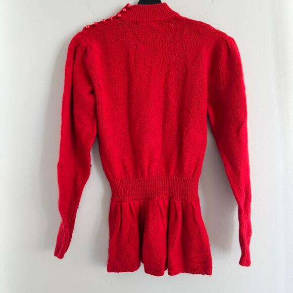 90s Vintage Sarah Taylor Silk Wool Blend Peplum Sweater Womens Red Size 8 - Picture 6 of 6